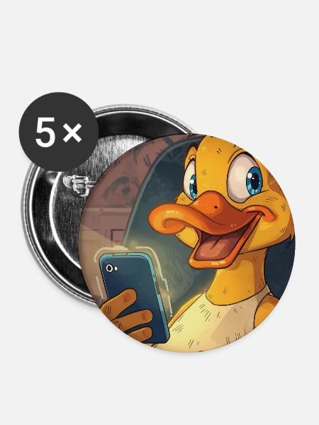 Ente am Smartphone - Buttons mittel 32 mm (5er Pack) - Weiß