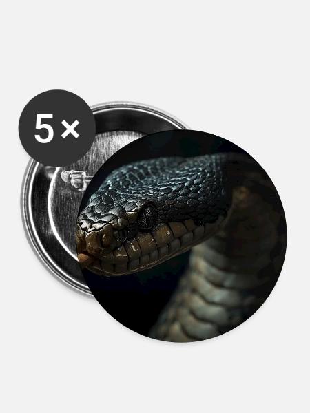 Cobra Schlange mit Zigarette - Buttons mittel 32 mm (5er Pack) - Weiß