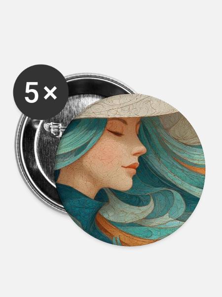 Fließendes Farbporträt Turquoise - Buttons mittel 32 mm (5er Pack) - Weiß