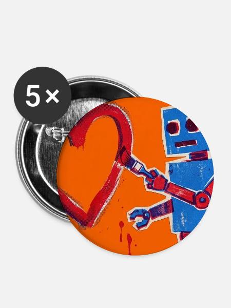 Robotherz auf Neonorange Hintergrund - Buttons mittel 32 mm (5er Pack) - Weiß