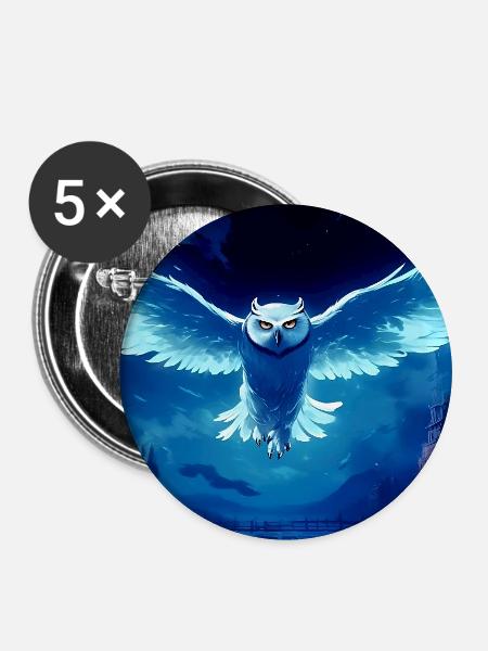 Blauer Nacht Eulenflug - Buttons mittel 32 mm (5er Pack) - Weiß