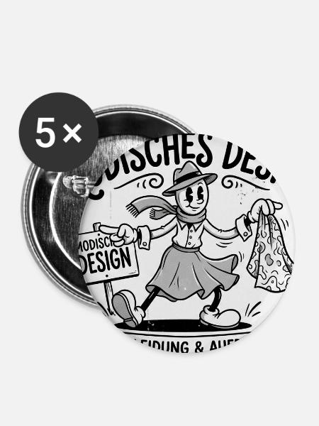 Nähkunst Modedesign Comic - Buttons mittel 32 mm (5er Pack) - Weiß