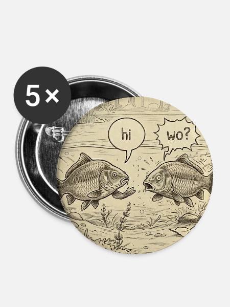 Fischgespräch im Teich - Buttons mittel 32 mm (5er Pack) - Weiß