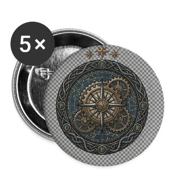 Steampunk Kompass-Zahnrad-Emblem - Buttons mittel 32 mm (5er Pack) - Weiß - Vorne