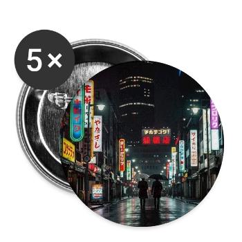 Vie nocturne Neon Street de Tokyo - Lot de 5 moyens badges (32 mm) - blanc - Devant