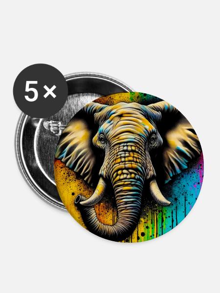 Elefant - Buttons mittel 32 mm (5er Pack) - Weiß