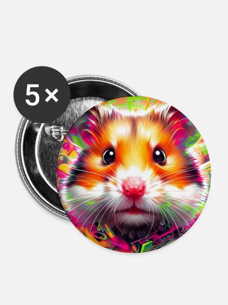 Hamster - Buttons mittel 32 mm (5er Pack) - Weiß