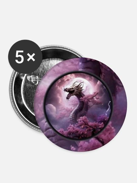 Drache im rosa Nebel - Buttons mittel 32 mm (5er Pack) - Weiß