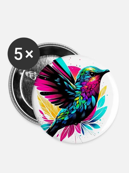 Kolibri - Buttons mittel 32 mm (5er Pack) - Weiß