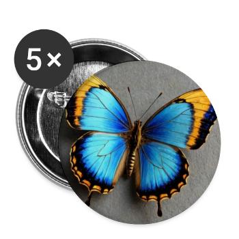 Kobaltblauer Schmetterling mit Orangenkante - Buttons mittel 32 mm (5er Pack) - Weiß - Vorne