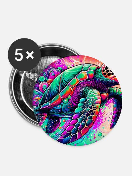 Schildkröte - Buttons mittel 32 mm (5er Pack) - Weiß