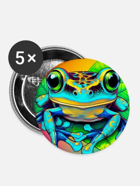 Frosch - Buttons mittel 32 mm (5er Pack) - Weiß