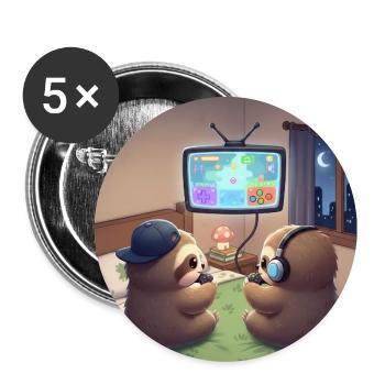 Sloth Night Gamer - Buttons mittel 32 mm (5er Pack) - Weiß - Vorne