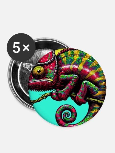 Chamäleon - Buttons mittel 32 mm (5er Pack) - Weiß
