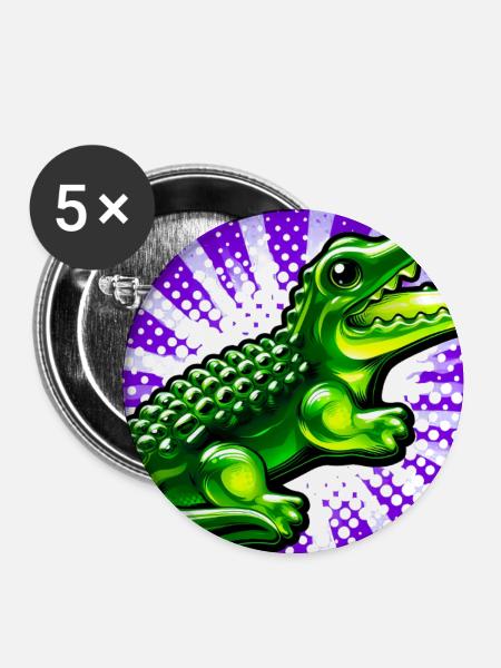 Krokodil - Buttons mittel 32 mm (5er Pack) - Weiß