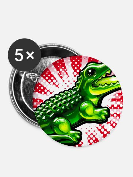 Krokodil - Buttons mittel 32 mm (5er Pack) - Weiß