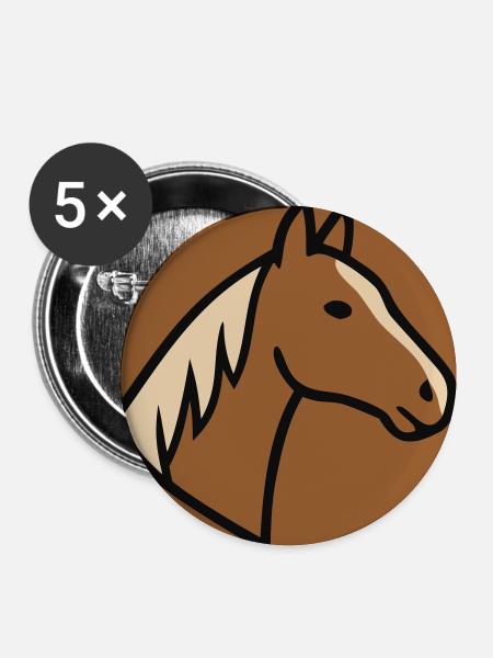 Pferd Profil Kopf Natur - Buttons mittel 32 mm (5er Pack) - Weiß