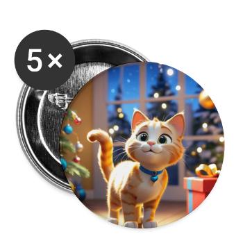 Cartoon Frohe Weihnachten Katze Geschenk - Buttons mittel 32 mm (5er Pack) - Weiß - Vorne