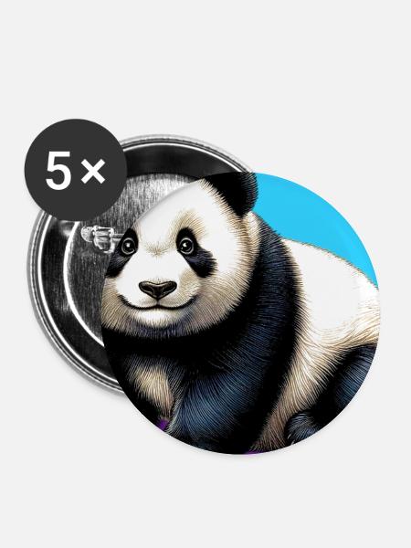 Panda - Buttons mittel 32 mm (5er Pack) - Weiß