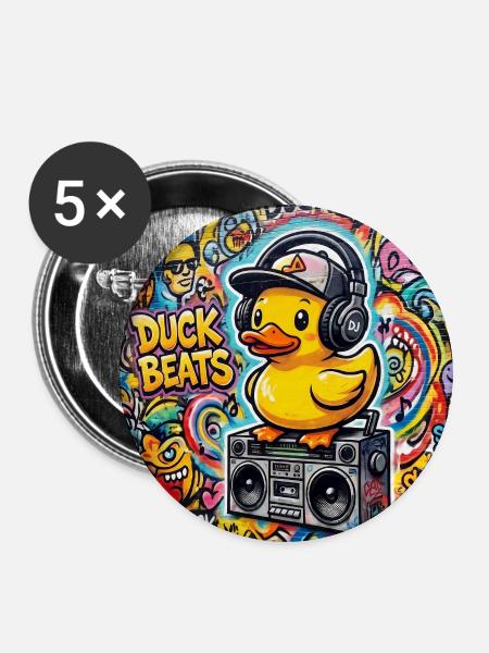 Duck Beats Graffiti DJ - Buttons mittel 32 mm (5er Pack) - Weiß