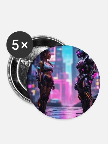 Neon Cyberpunk Begegnung - Buttons mittel 32 mm (5er Pack) - Weiß