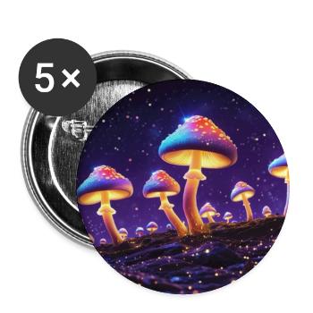 Leuchtende Pilzmotive im Neonstil - Buttons mittel 32 mm (5er Pack) - Weiß - Vorne