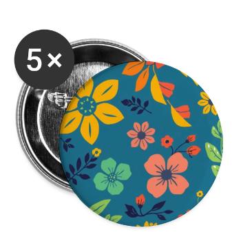Blumenmuster im Retro-Stil auf Dunkelblau - Buttons mittel 32 mm (5er Pack) - Weiß - Vorne