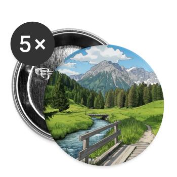 Panorama des sentiers fluviaux alpins - Lot de 5 moyens badges (32 mm) - blanc - Devant