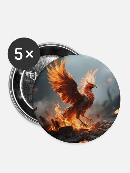 Feuerphönix Aufstieg - Buttons mittel 32 mm (5er Pack) - Weiß