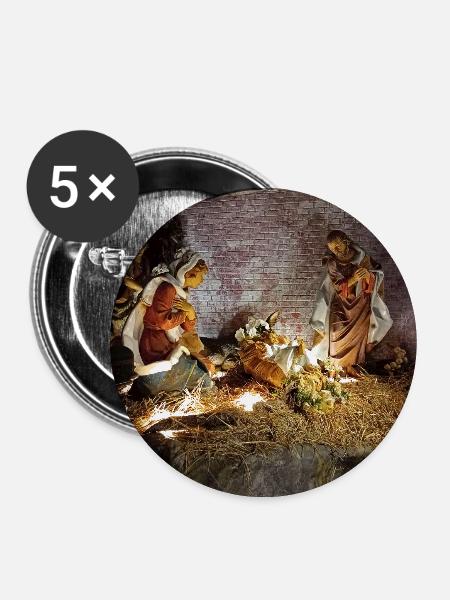 Illuminierte Krippe zwischen Steinen - Buttons mittel 32 mm (5er Pack) - Weiß