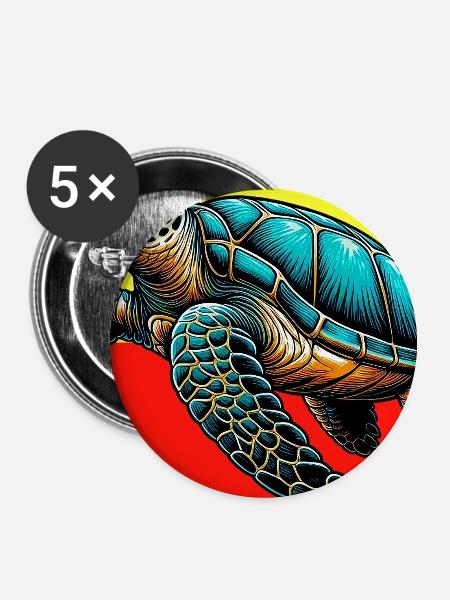 Schildkröte - Buttons mittel 32 mm (5er Pack) - Weiß