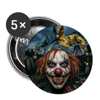 Fou de clown - Lot de 5 moyens badges (32 mm) - blanc - Devant