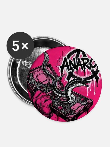 Anarchischer Aal entspringt einer Festplatte - Buttons mittel 32 mm (5er Pack) - Weiß