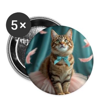 Pastellblaue Tutu-Katze - Buttons mittel 32 mm (5er Pack) - Weiß - Vorne