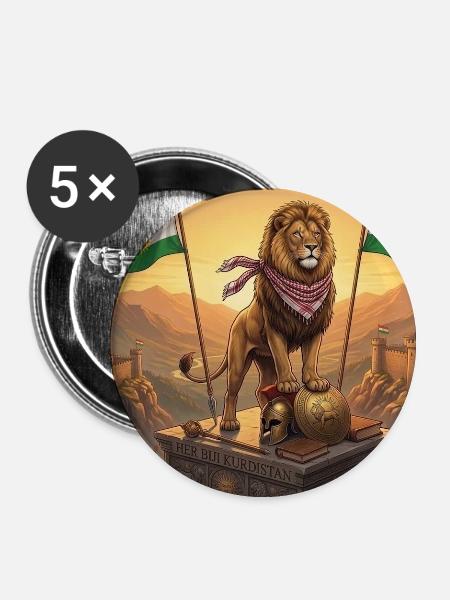 Kurdistan Lion - Buttons mittel 32 mm (5er Pack) - Weiß