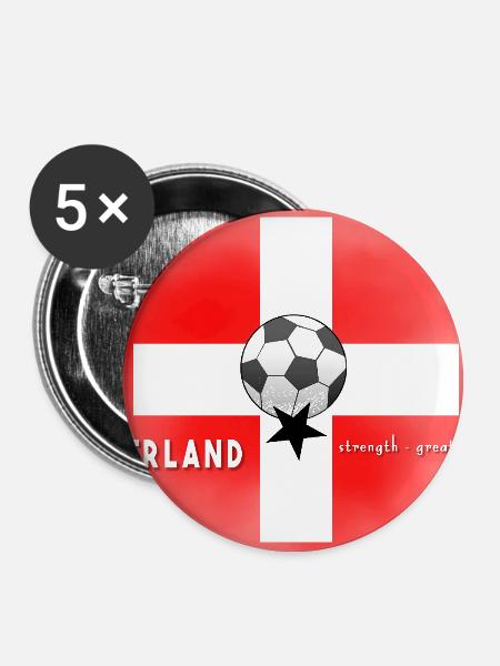 Schweiz Fußball Schweizer Fahne mit Fußball - Buttons mittel 32 mm (5er Pack) - Weiß
