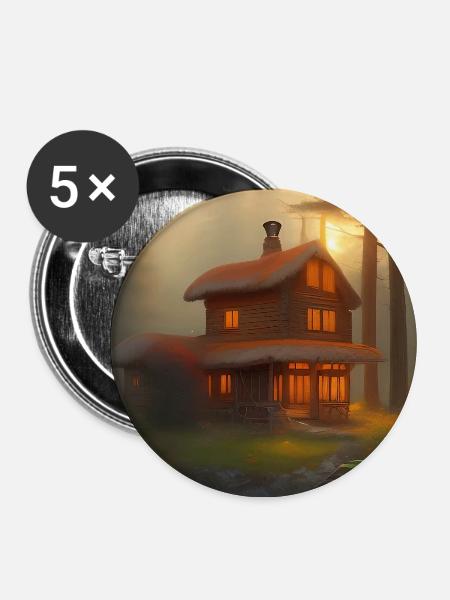 Charmante Hütte am See - Buttons mittel 32 mm (5er Pack) - Weiß