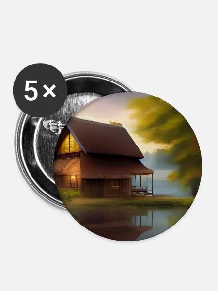 Charmante Hütte am See - Buttons mittel 32 mm (5er Pack) - Weiß