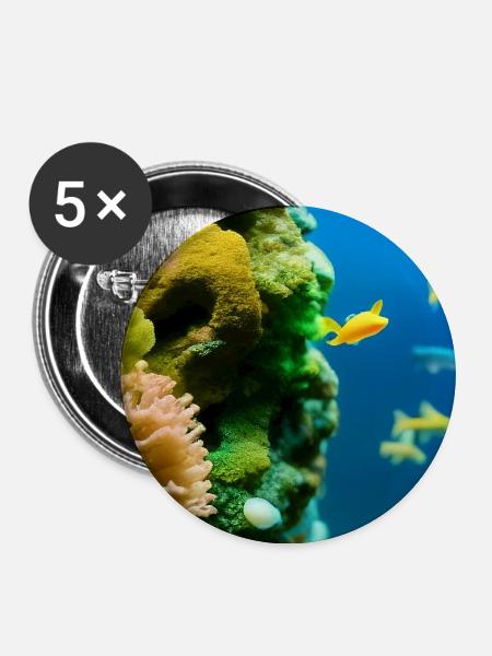 Fische, Aquarium - Buttons mittel 32 mm (5er Pack) - Weiß