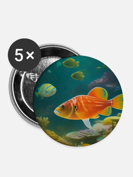 Fische, Aquarium - Buttons mittel 32 mm (5er Pack) - Weiß