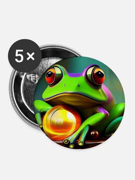 Frosch mit Gold Kugel - Buttons mittel 32 mm (5er Pack) - Weiß