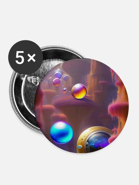 Bunte Seifenblasen - Buttons mittel 32 mm (5er Pack) - Weiß