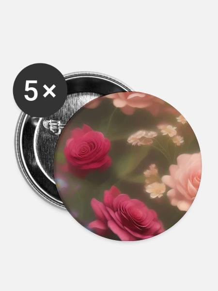 Blumen Kunst - Buttons mittel 32 mm (5er Pack) - Weiß