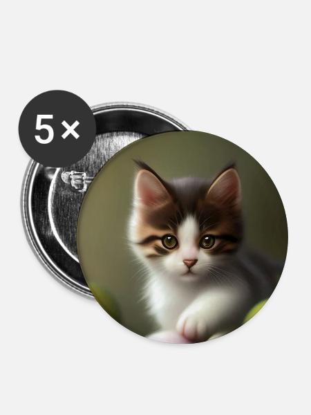 Baby Katze - Buttons mittel 32 mm (5er Pack) - Weiß