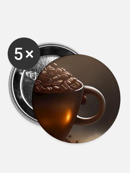 Kaffee, Kaffeebohnen - Buttons mittel 32 mm (5er Pack) - Weiß
