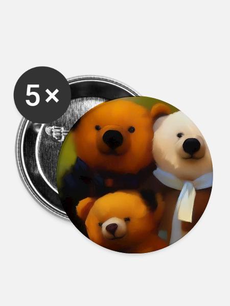 Teddybär - Buttons mittel 32 mm (5er Pack) - Weiß