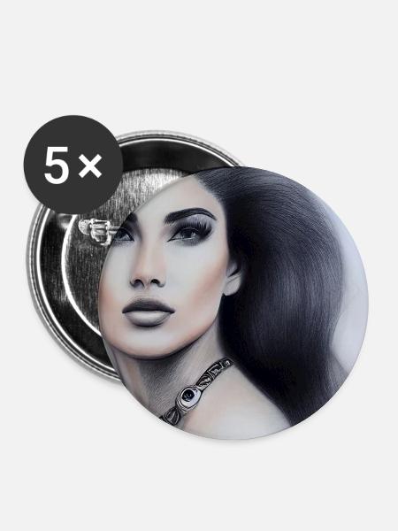 Frau mit Schmuck - Buttons mittel 32 mm (5er Pack) - Weiß