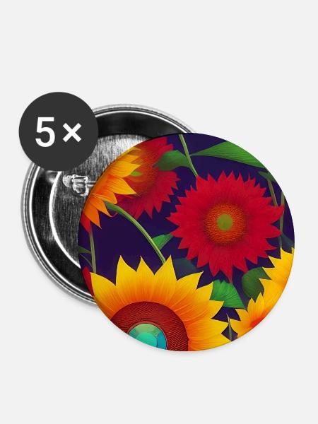 Sonnenblumen - Buttons mittel 32 mm (5er Pack) - Weiß