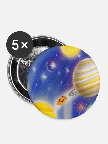 Weltall und Planeten - Buttons mittel 32 mm (5er Pack) - Weiß