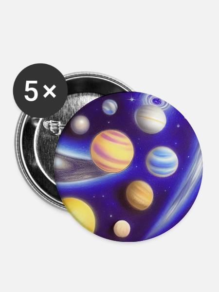 Weltall und Planeten - Buttons mittel 32 mm (5er Pack) - Weiß